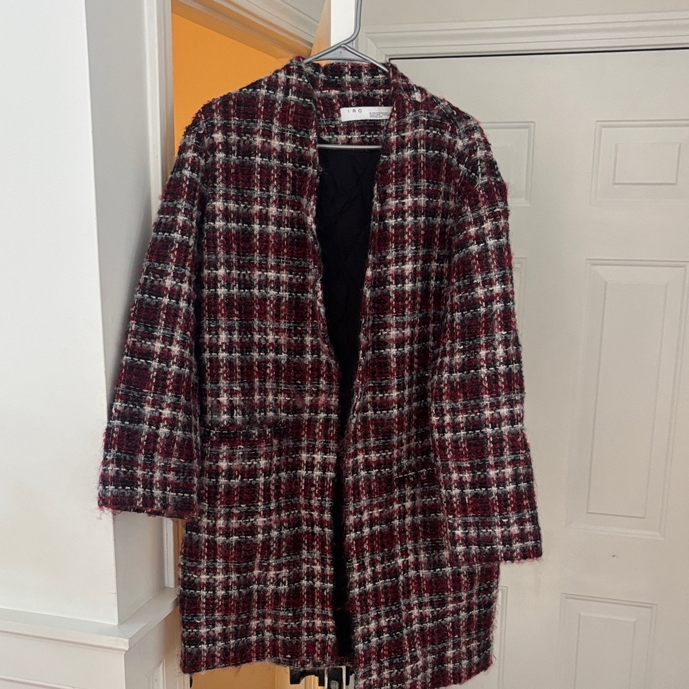 IRO Red and Black Plaid Cape Coat